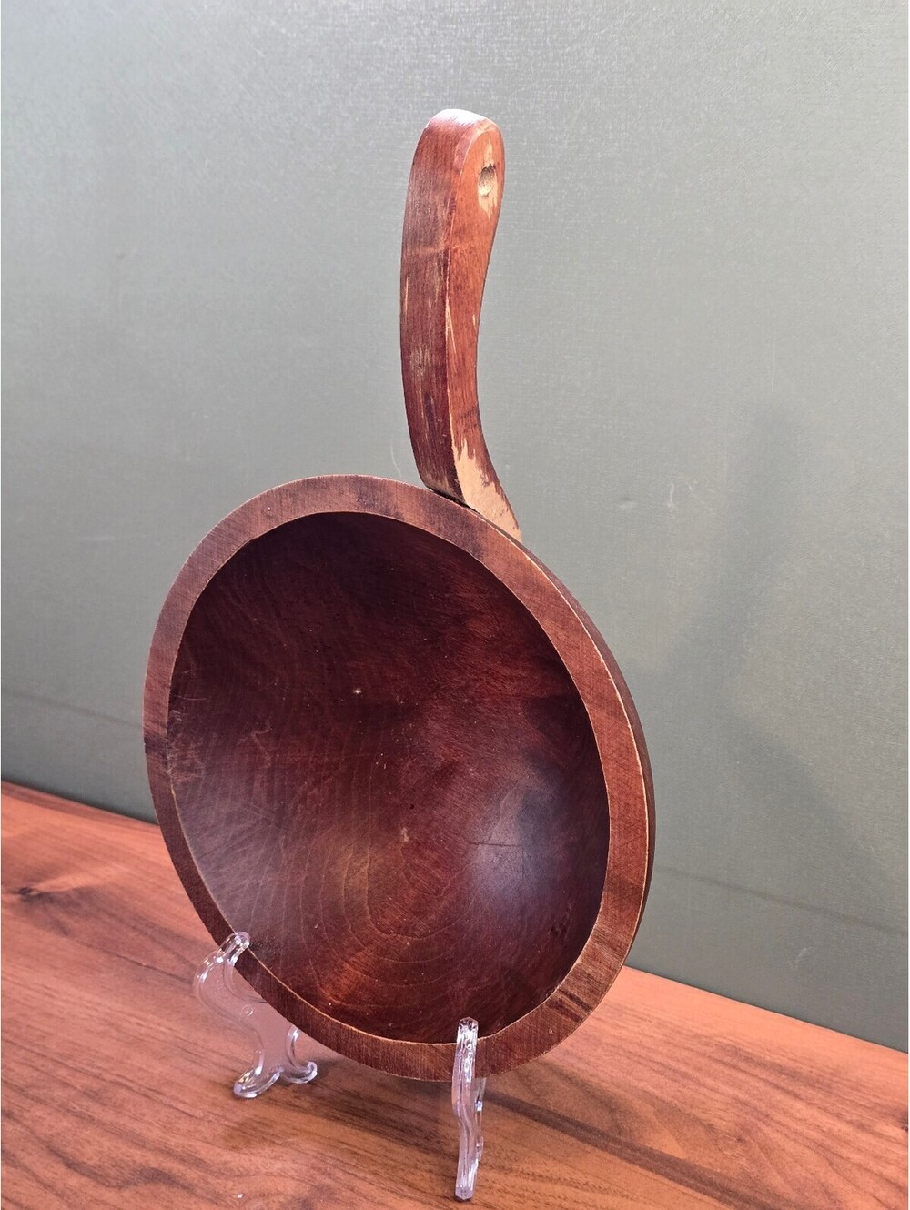 Vintage Hand-Carved Wooden Bowl with Handle